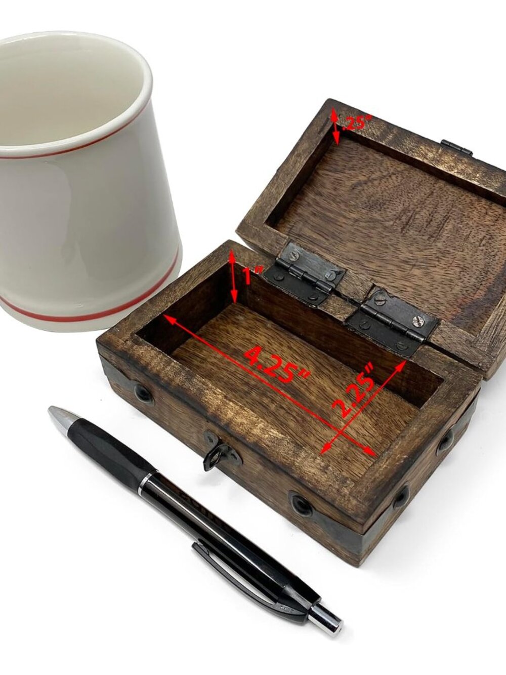 Treasure Chest Wooden Box with Antique Iron Lock and Skeleton Key X-Small 5 x 3 - Picture 3 of 6